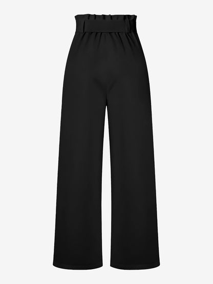 Wide Leg Tie Waist Versatile Paper Bag Pants