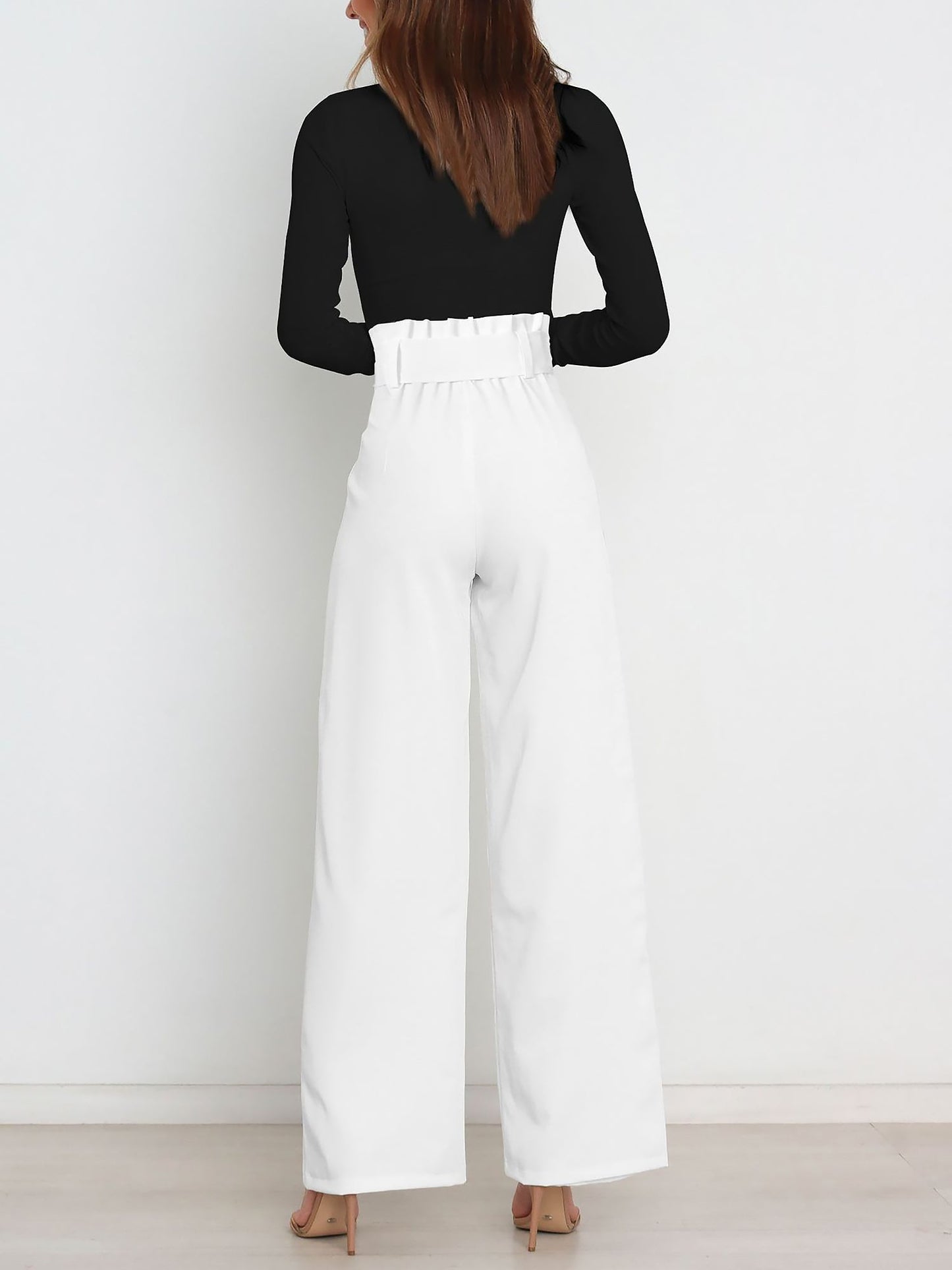 Wide Leg Tie Waist Versatile Paper Bag Pants