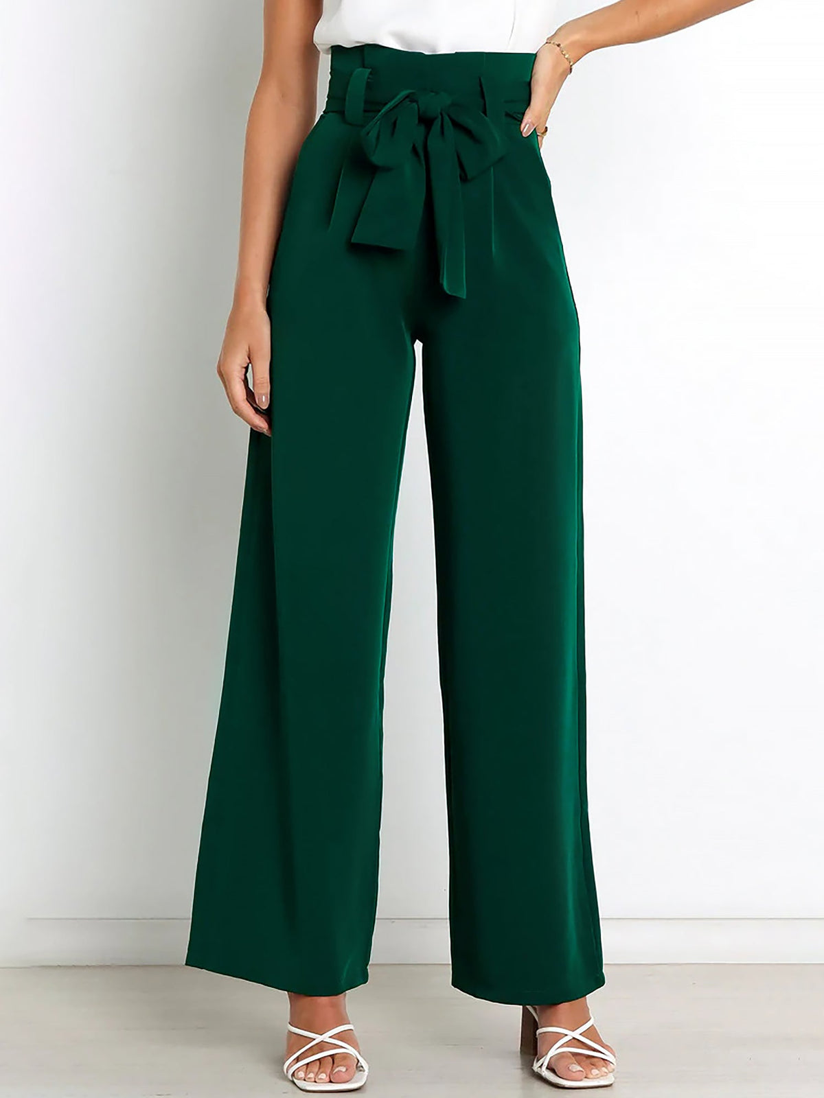Wide Leg Tie Waist Versatile Paper Bag Pants