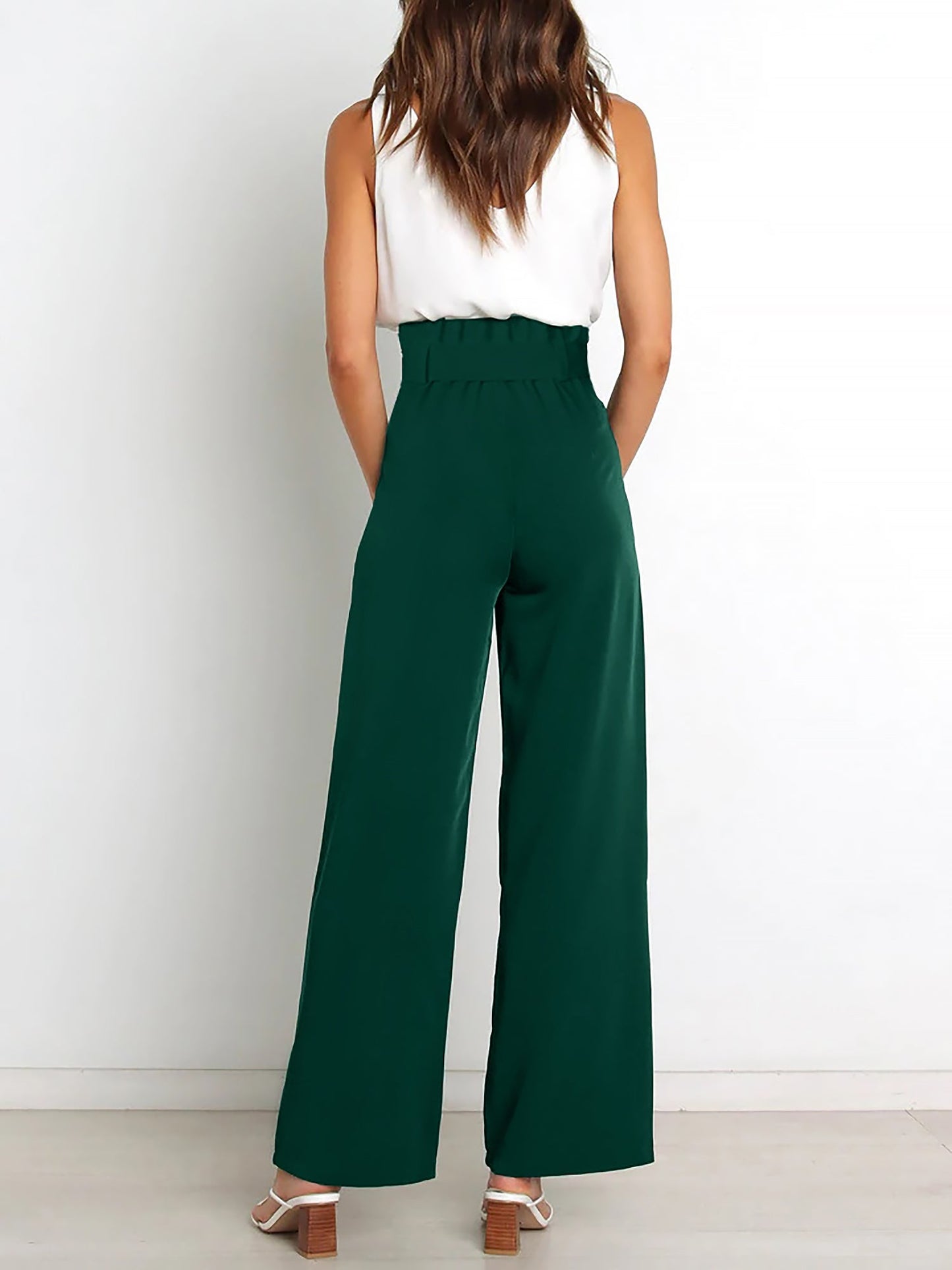 Wide Leg Tie Waist Versatile Paper Bag Pants
