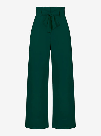 Wide Leg Tie Waist Versatile Paper Bag Pants
