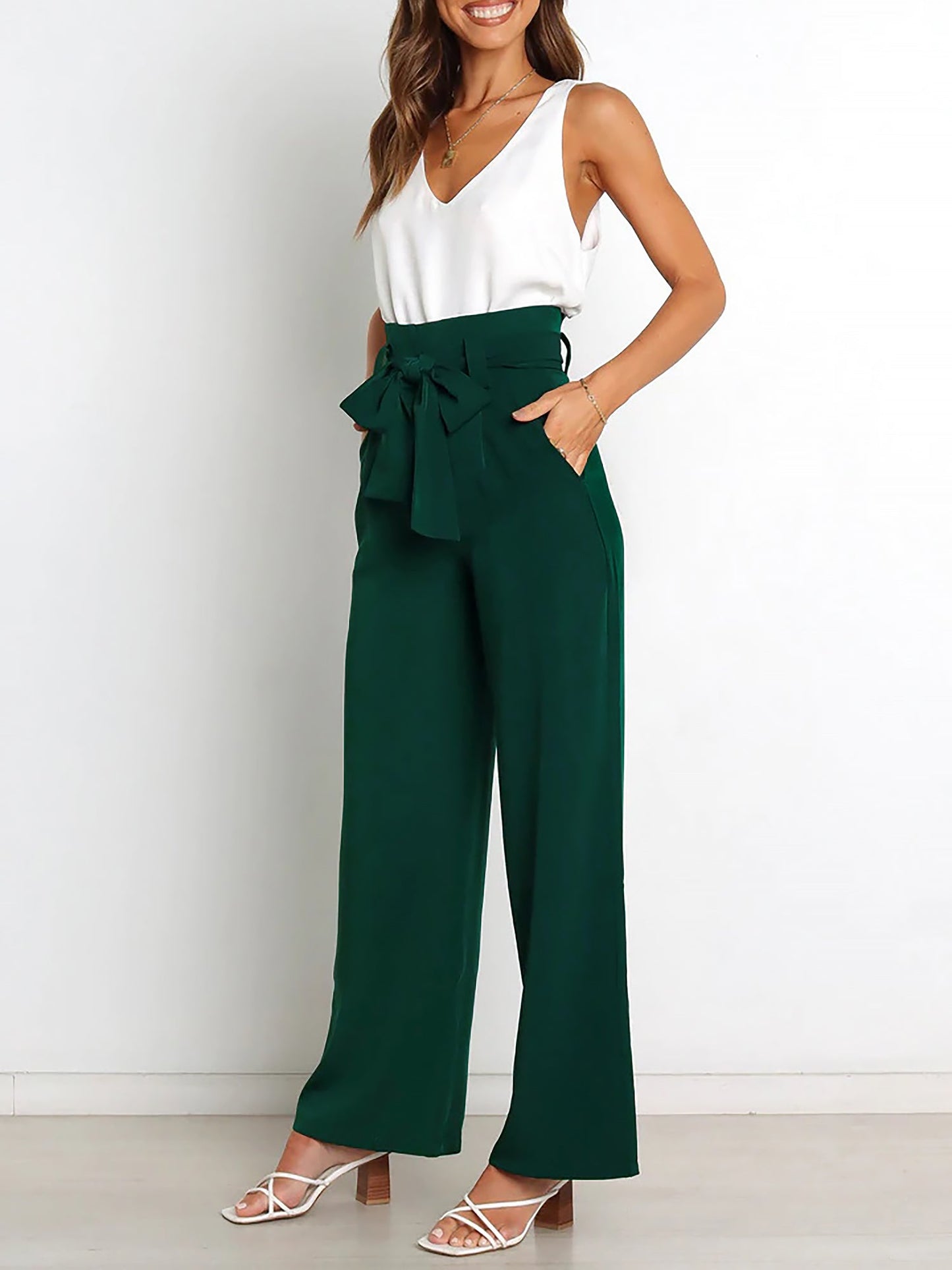Wide Leg Tie Waist Versatile Paper Bag Pants