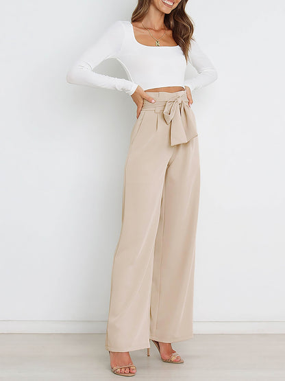 Wide Leg Tie Waist Versatile Paper Bag Pants