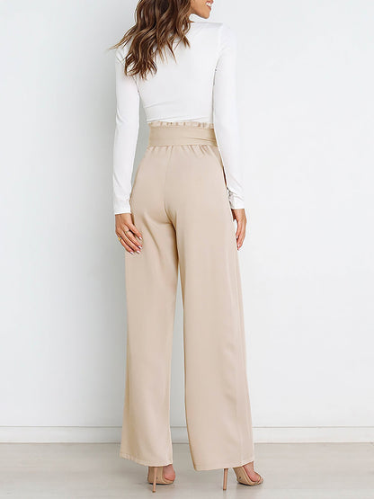 Wide Leg Tie Waist Versatile Paper Bag Pants