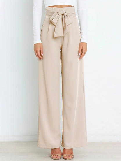 Wide Leg Tie Waist Versatile Paper Bag Pants