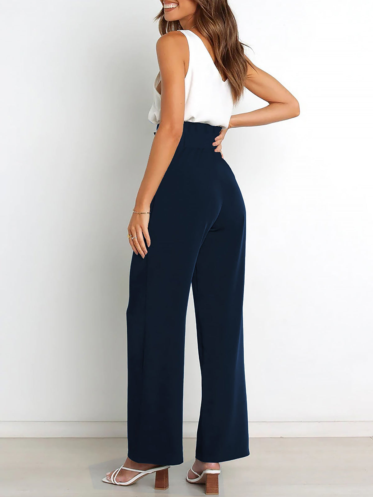 Wide Leg Tie Waist Versatile Paper Bag Pants
