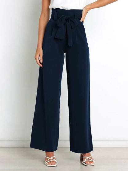Wide Leg Tie Waist Versatile Paper Bag Pants