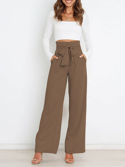 Wide Leg Tie Waist Versatile Paper Bag Pants