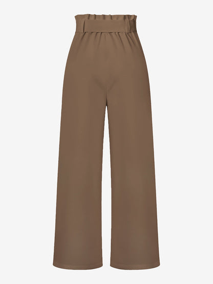 Wide Leg Tie Waist Versatile Paper Bag Pants