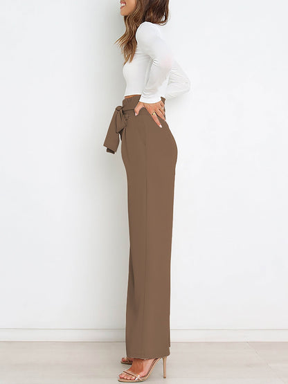 Wide Leg Tie Waist Versatile Paper Bag Pants