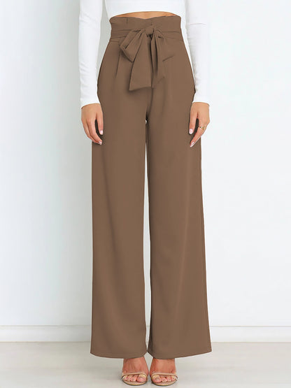Wide Leg Tie Waist Versatile Paper Bag Pants