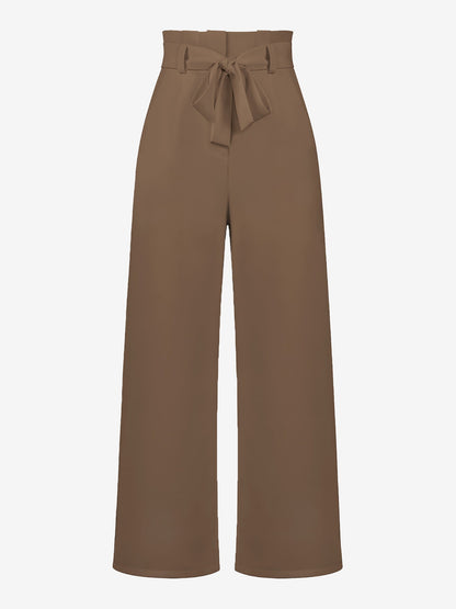 Wide Leg Tie Waist Versatile Paper Bag Pants