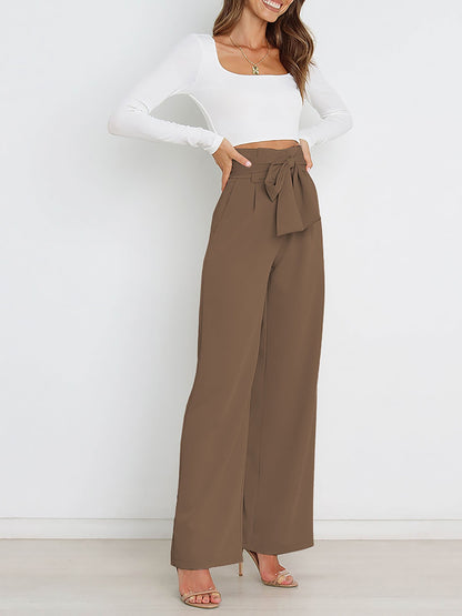 Wide Leg Tie Waist Versatile Paper Bag Pants