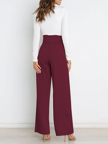 Wide Leg Tie Waist Versatile Paper Bag Pants