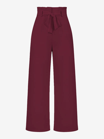 Wide Leg Tie Waist Versatile Paper Bag Pants