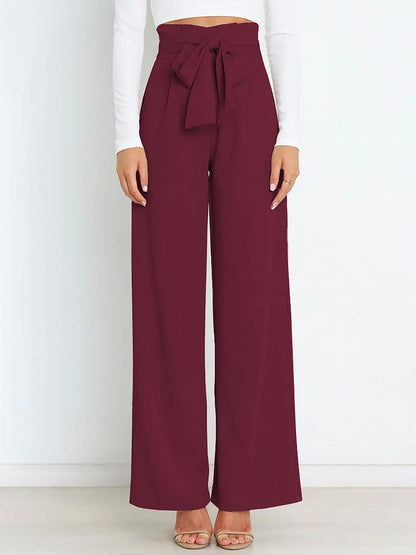 Wide Leg Tie Waist Versatile Paper Bag Pants