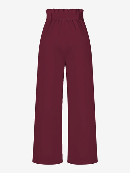 Wide Leg Tie Waist Versatile Paper Bag Pants