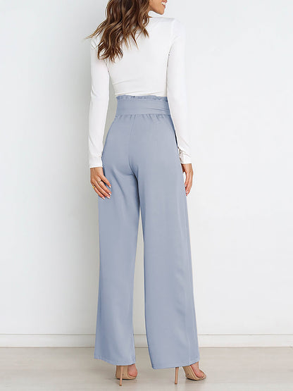 Wide Leg Tie Waist Versatile Paper Bag Pants
