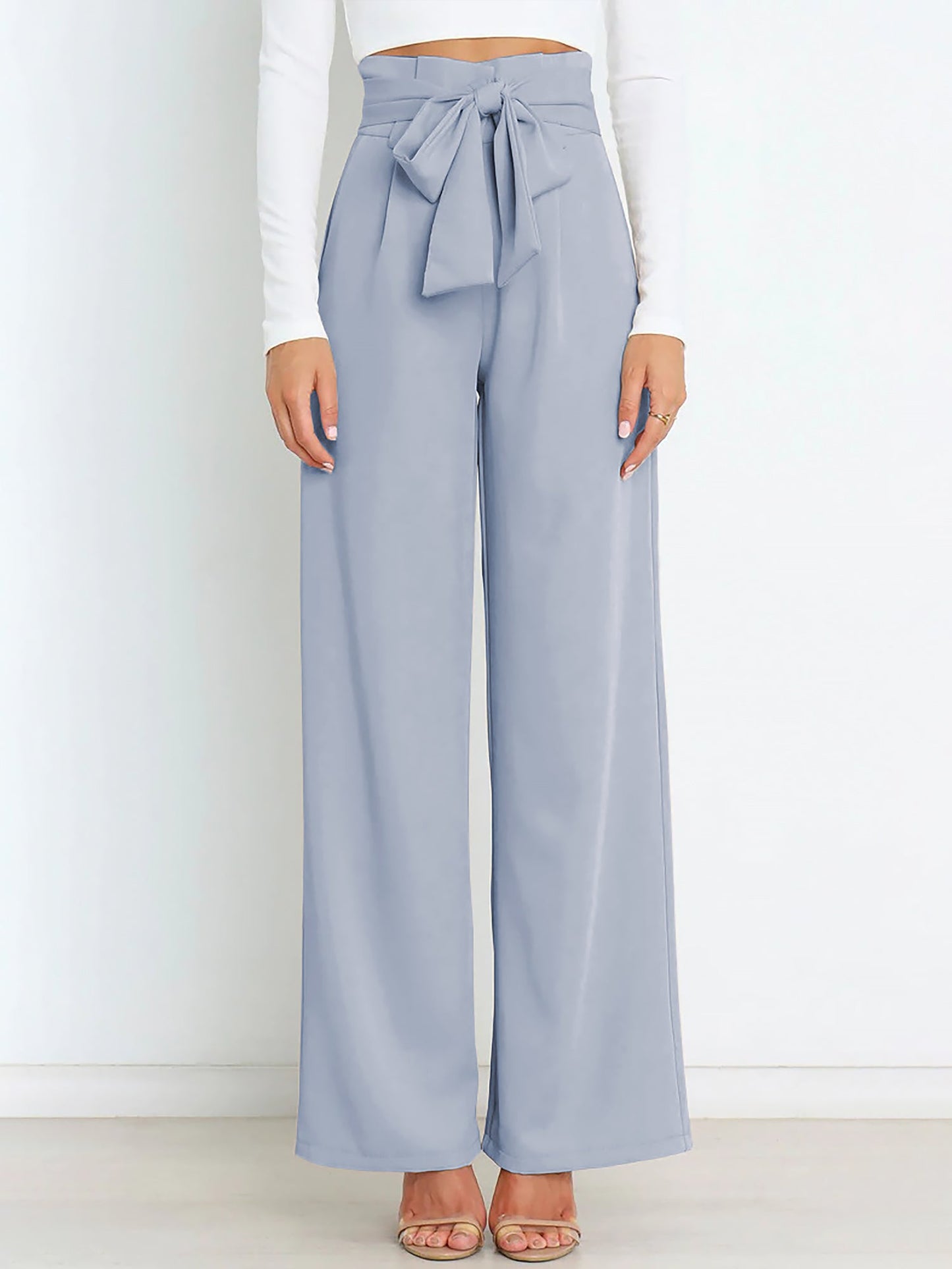 Wide Leg Tie Waist Versatile Paper Bag Pants