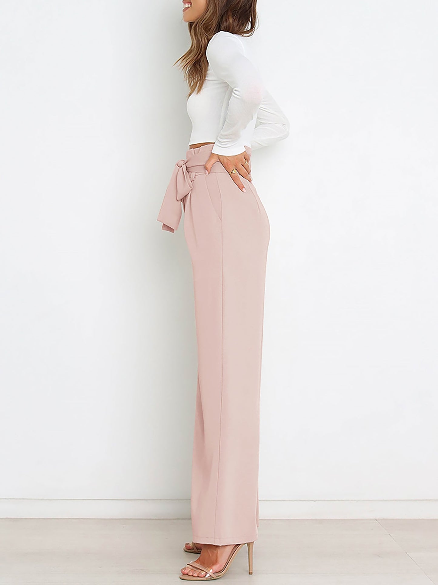 Wide Leg Tie Waist Versatile Paper Bag Pants