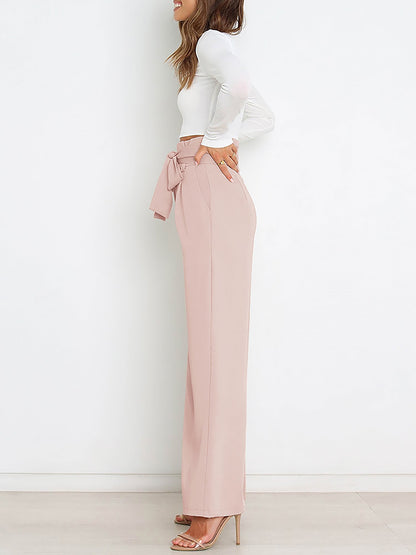 Wide Leg Tie Waist Versatile Paper Bag Pants