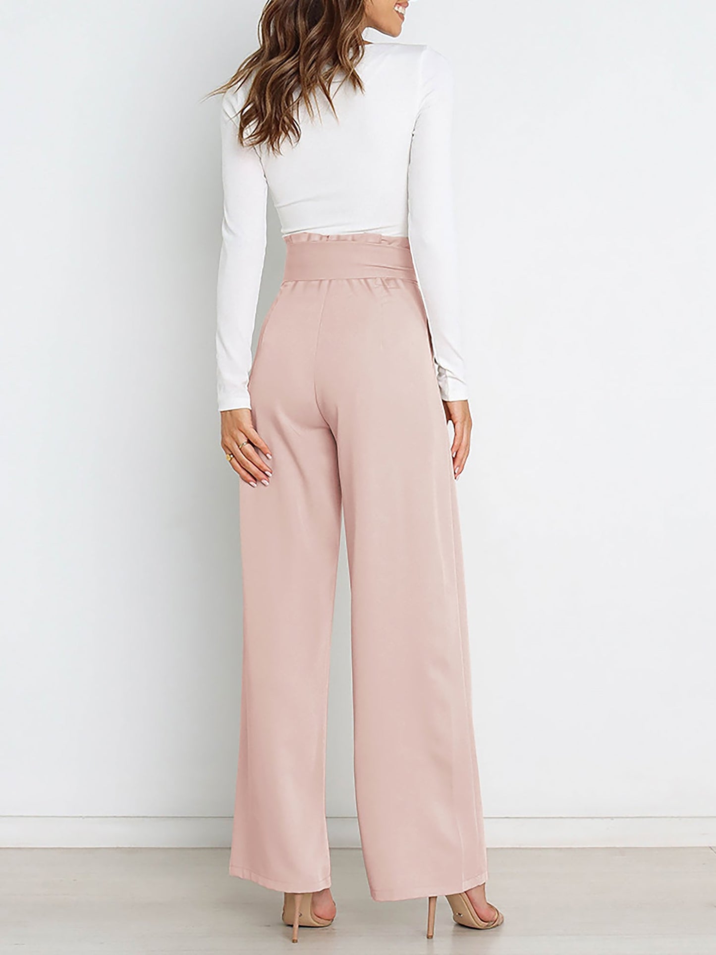 Wide Leg Tie Waist Versatile Paper Bag Pants