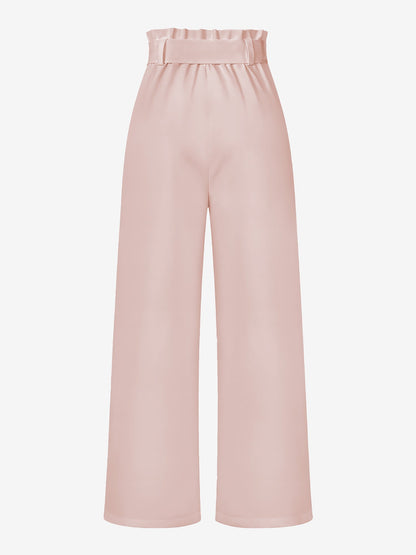 Wide Leg Tie Waist Versatile Paper Bag Pants