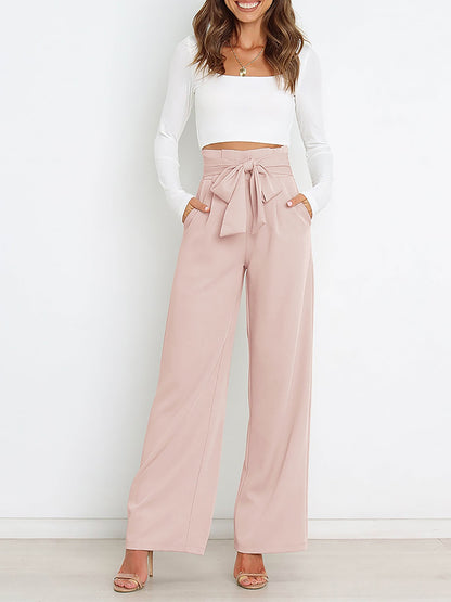 Wide Leg Tie Waist Versatile Paper Bag Pants