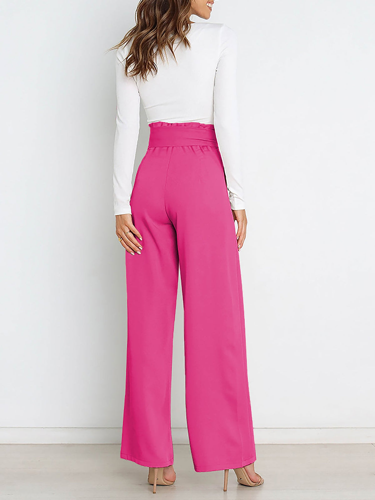 Wide Leg Tie Waist Versatile Paper Bag Pants