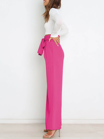 Wide Leg Tie Waist Versatile Paper Bag Pants