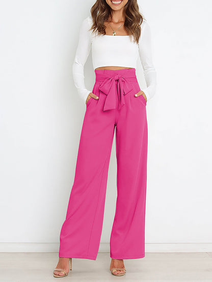 Wide Leg Tie Waist Versatile Paper Bag Pants