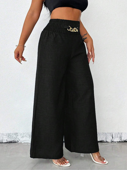 Smocked Elastic Waist Wide Leg Trousers Pants