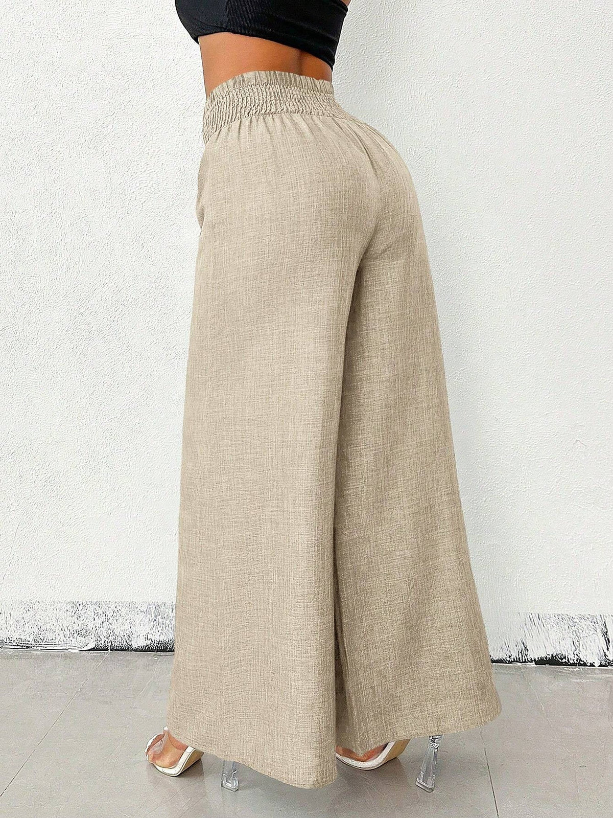 Smocked Elastic Waist Wide Leg Trousers Pants