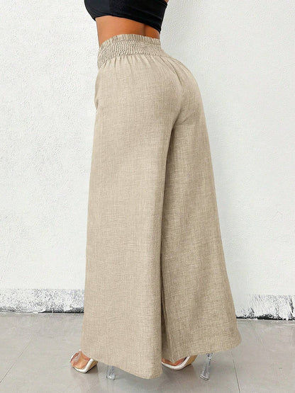 Smocked Elastic Waist Wide Leg Trousers Pants