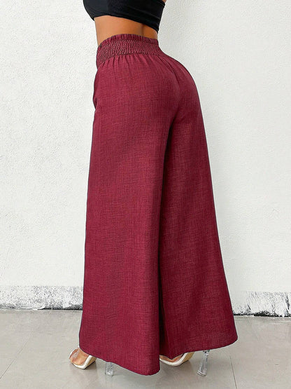 Smocked Elastic Waist Wide Leg Trousers Pants