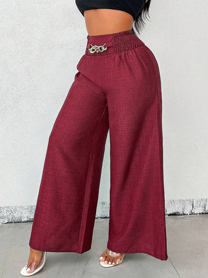 Smocked Elastic Waist Wide Leg Trousers Pants