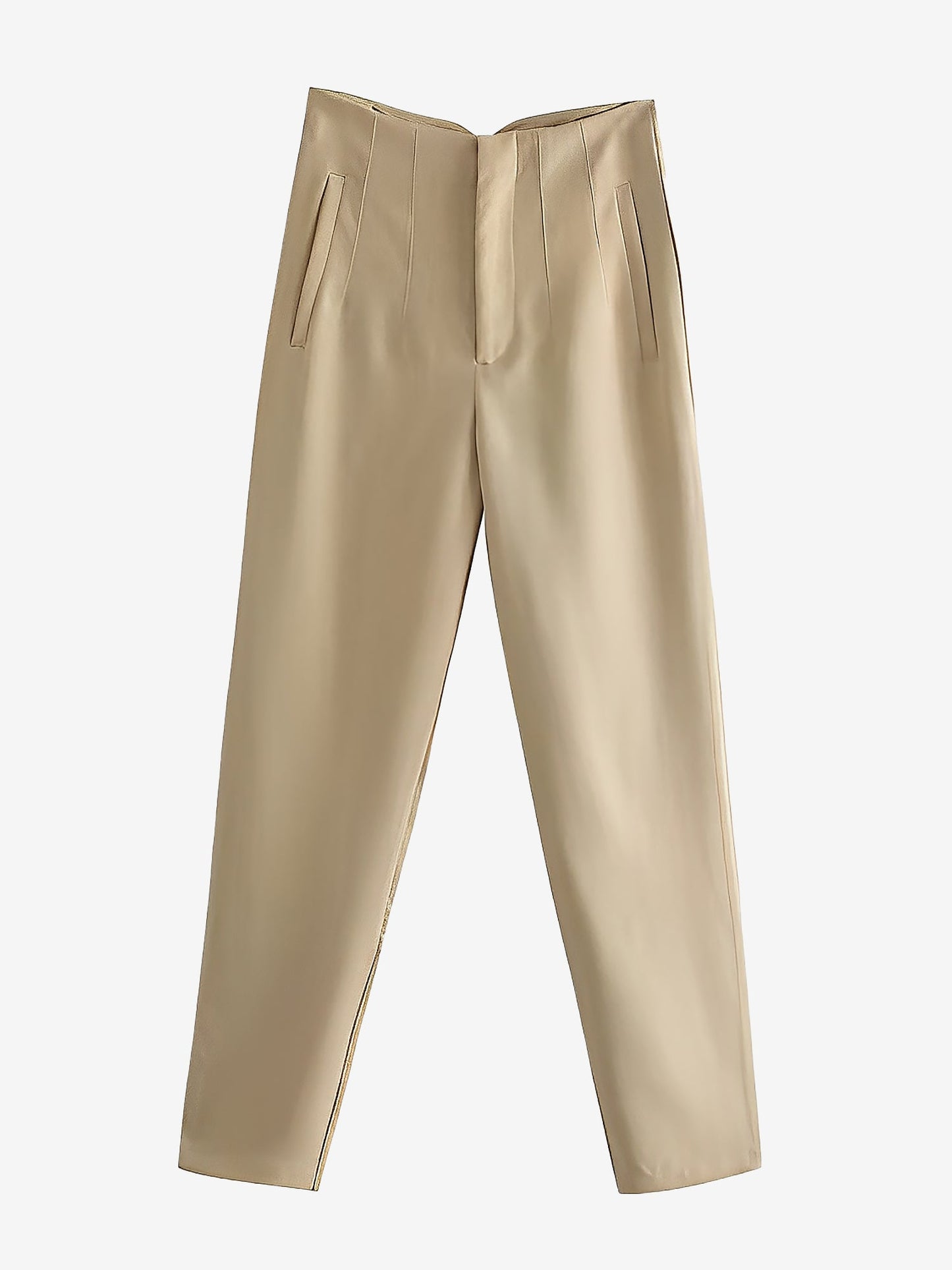 Slim Fit Solid Color Pleated Straight Leg Casual Pants