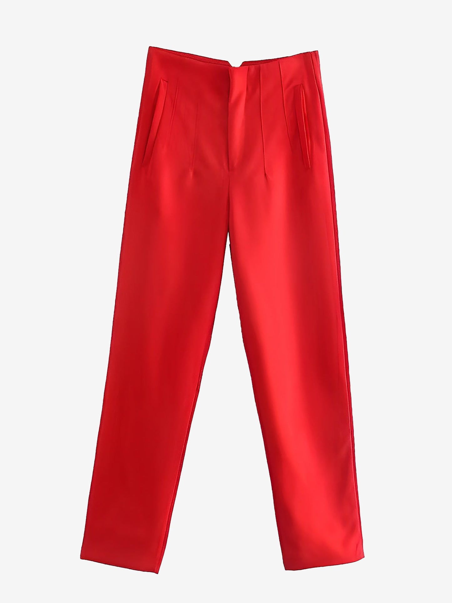 Slim Fit Solid Color Pleated Straight Leg Casual Pants
