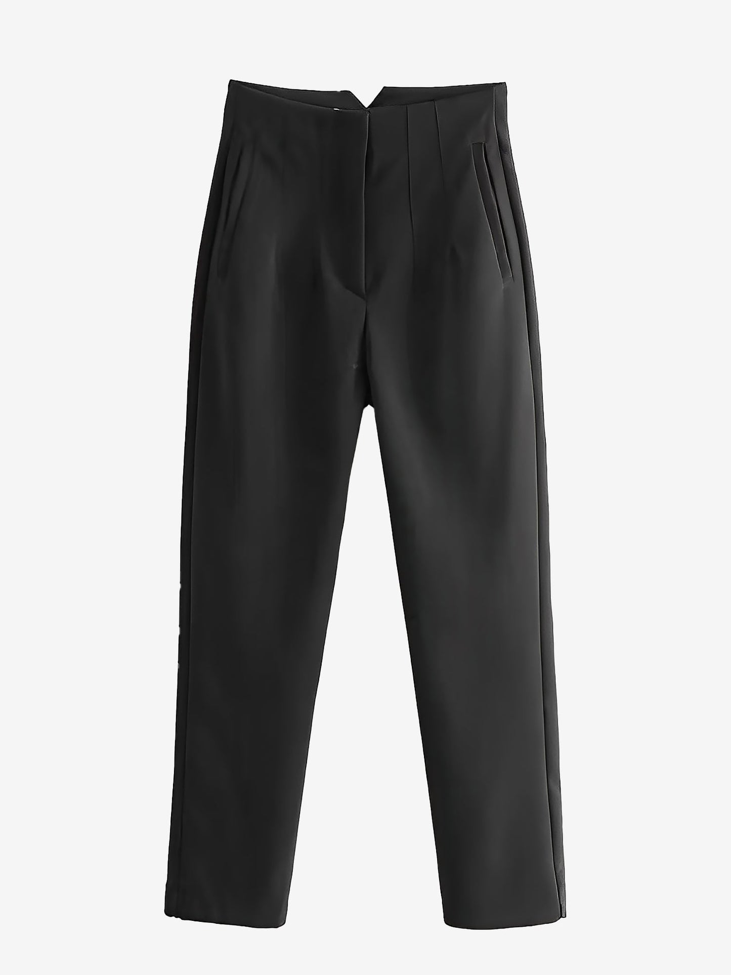 Slim Fit Solid Color Pleated Straight Leg Casual Pants
