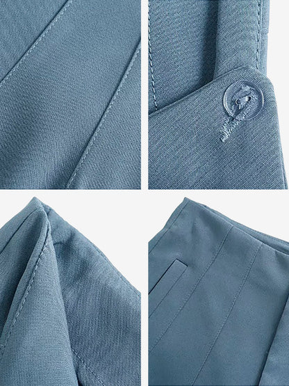 Tailored Cotton Solid Color Slim Fit Pleated Straight Leg Casual Office Pants