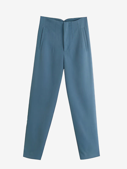 Tailored Cotton Solid Color Slim Fit Pleated Straight Leg Casual Office Pants