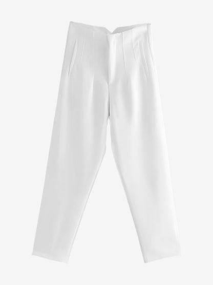 Slim Fit Solid Color Pleated Straight Leg Casual Pants