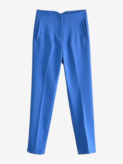 Slim Fit Solid Color Pleated Straight Leg Casual Pants