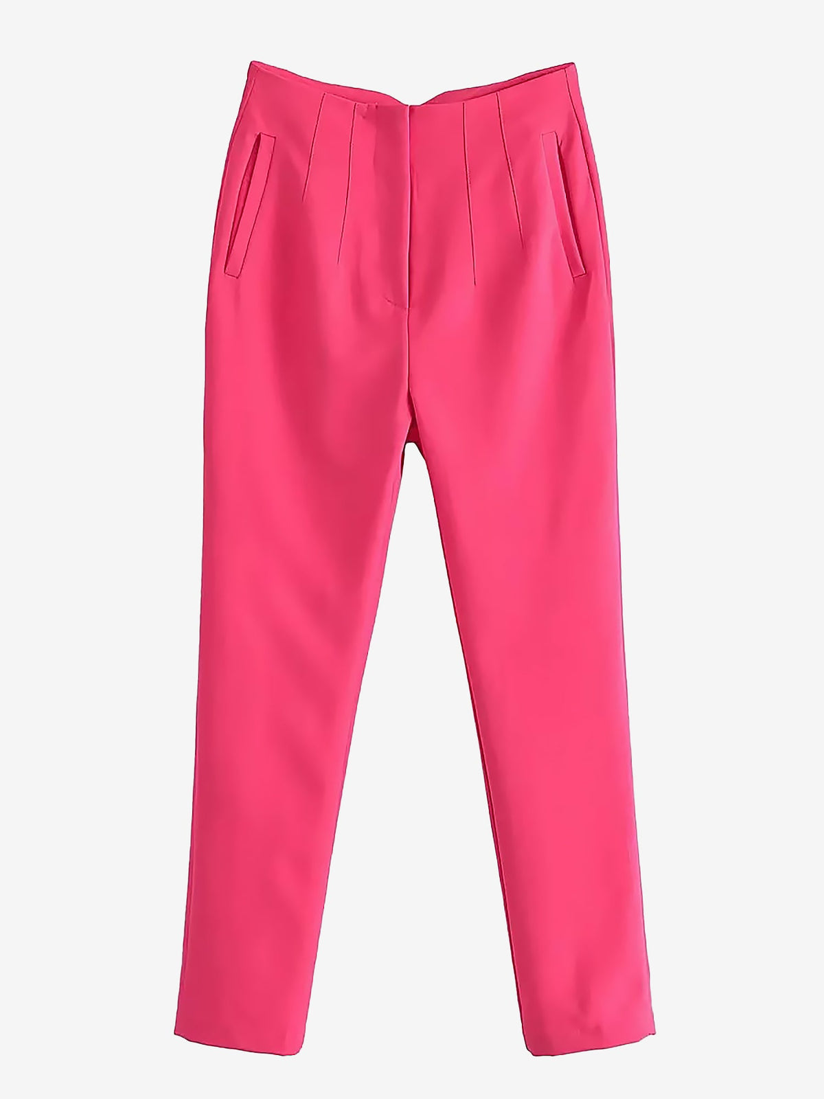 Slim Fit Solid Color Pleated Straight Leg Casual Pants