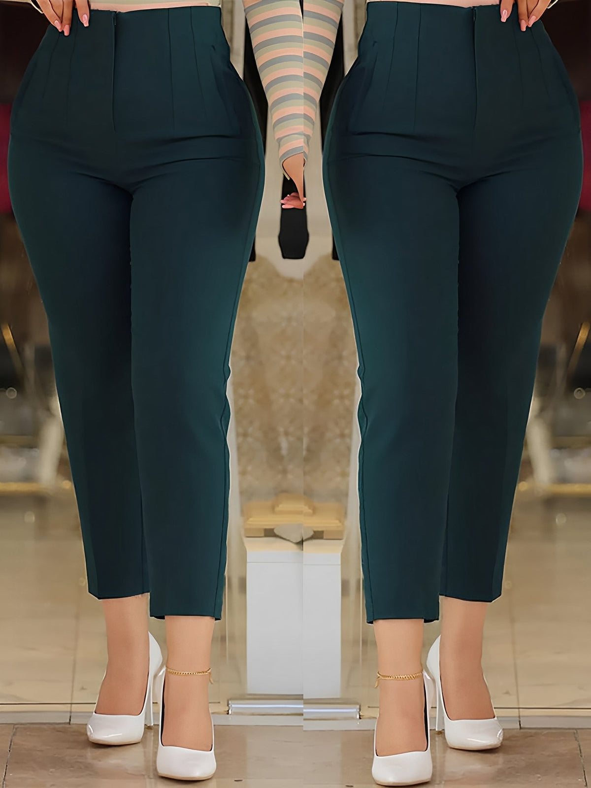 Slim Fit Solid Color Pleated Straight Leg Casual Pants