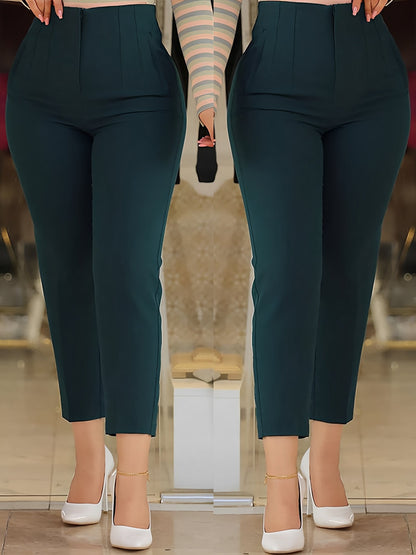 Slim Fit Solid Color Pleated Straight Leg Casual Pants