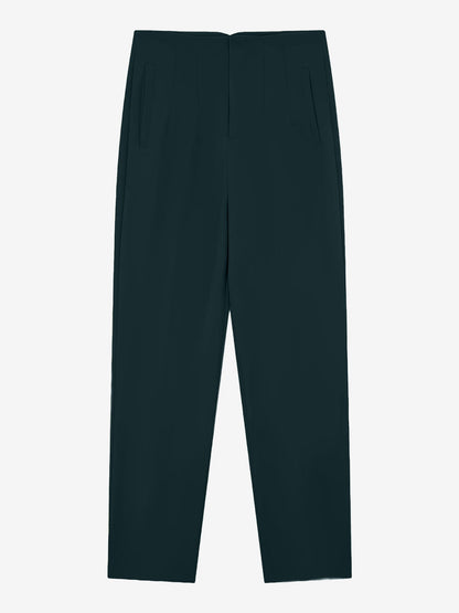 Slim Fit Solid Color Pleated Straight Leg Casual Pants