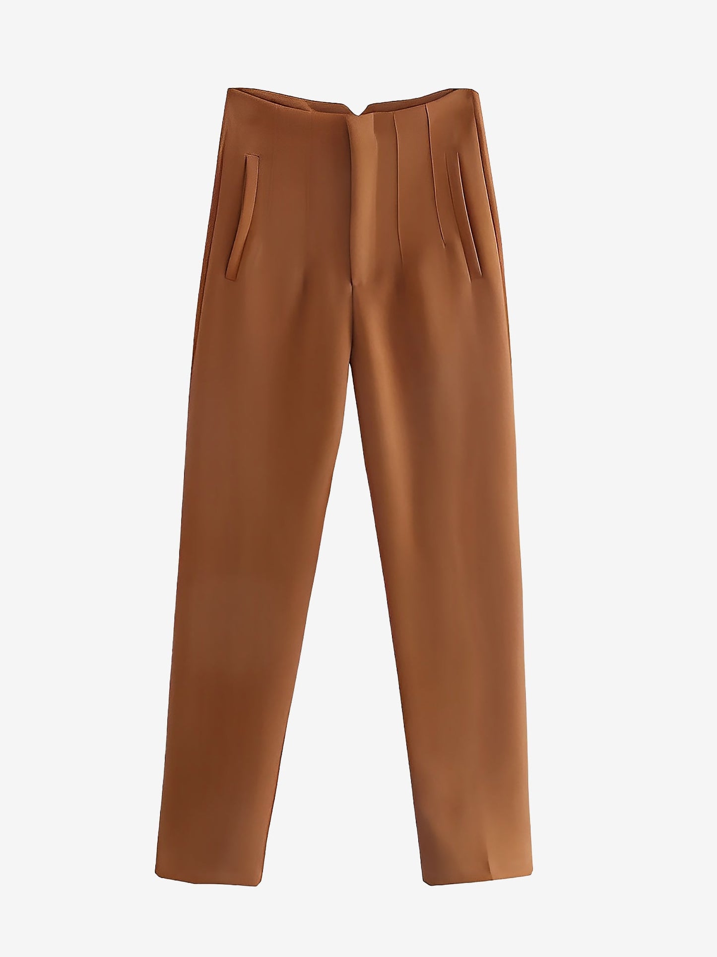 Slim Fit Solid Color Pleated Straight Leg Casual Pants