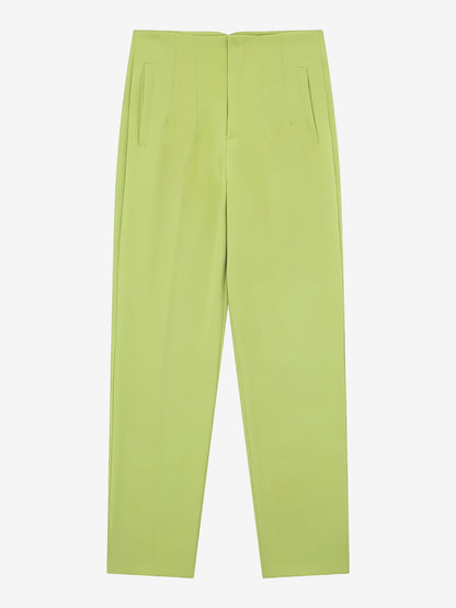 Slim Fit Solid Color Pleated Straight Leg Casual Pants