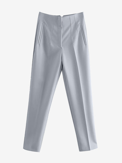 Slim Fit Solid Color Pleated Straight Leg Casual Pants